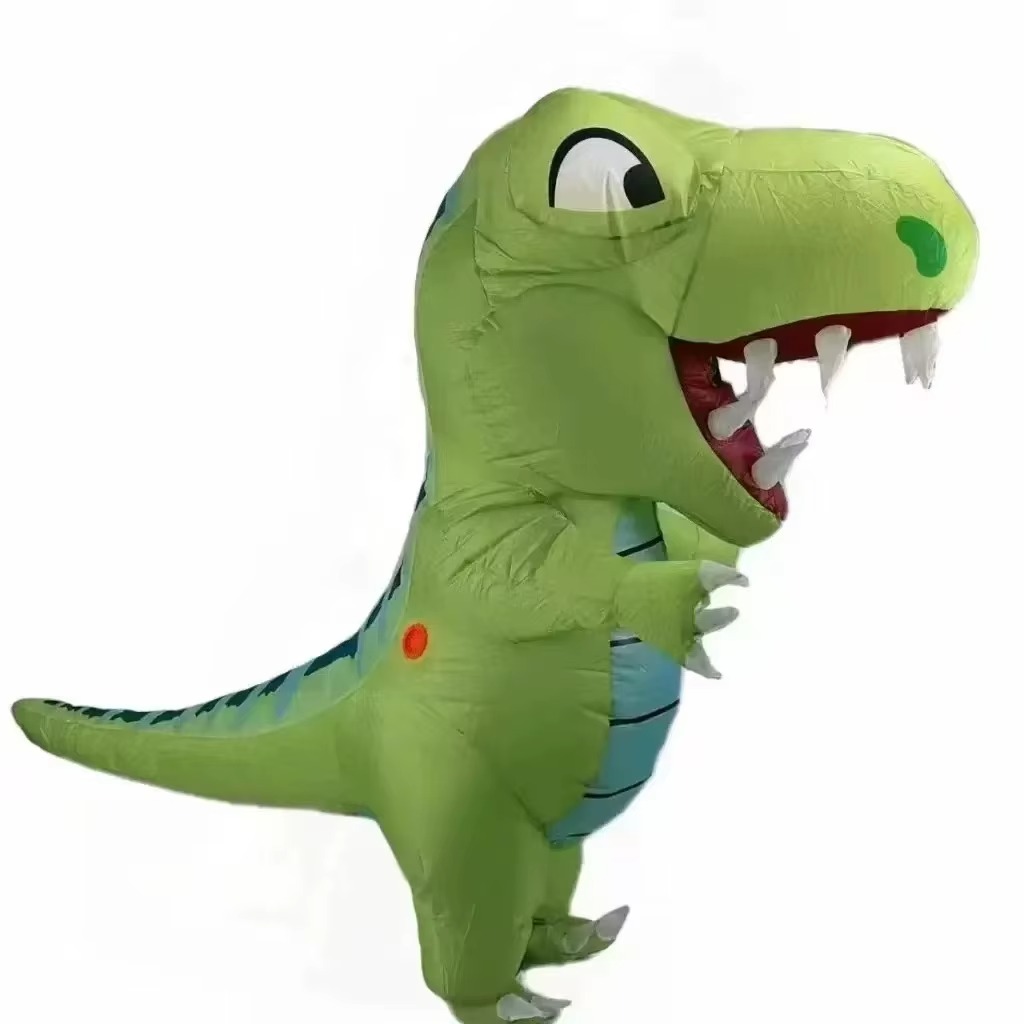 Inflatable Dinosaur Costume Adult - 大人用、太った頭を持つ恐竜の着ぐるみ。全身を覆うタイプで、空気を入れて膨らませるタイプの動物コスチューム。仮装パーティーやハロウィーンに最適。