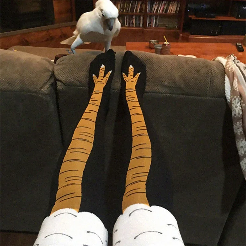 Funny Chicken Leg Socks - 男性おかしい 3D チキンソックスプリント漫画コスプレ高柔軟性サイハイソックス綿ファッション薄いつま先足