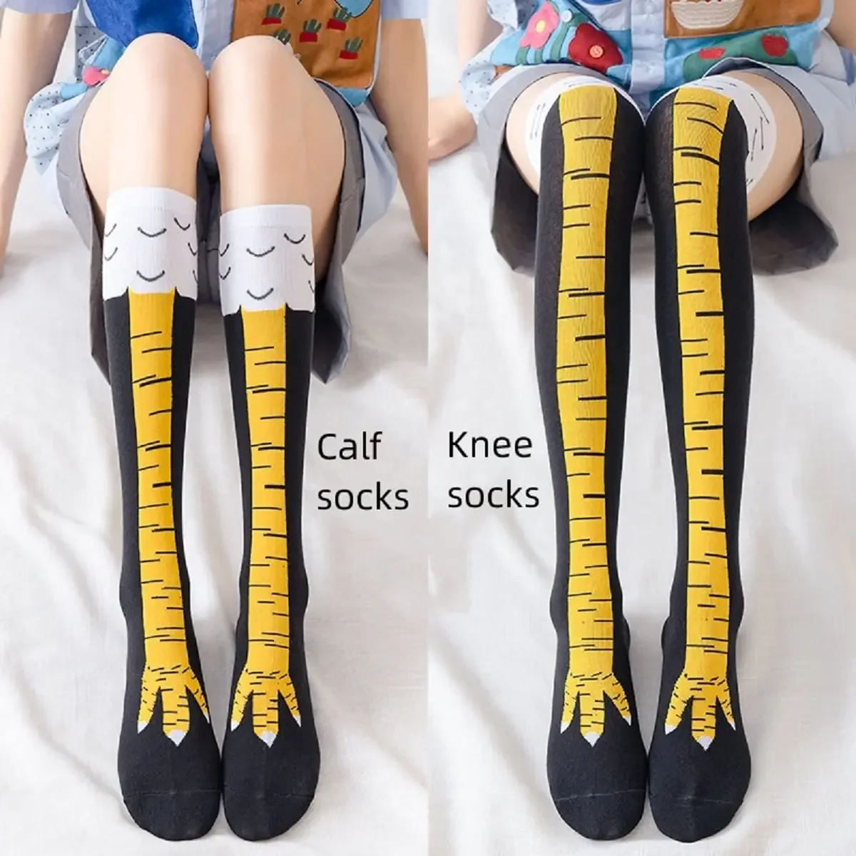 Funny Chicken Leg Socks - 1～5枚入り 女性用 鶏の足プリント サイハイストッキング ロングソックス オーバーニーソックス