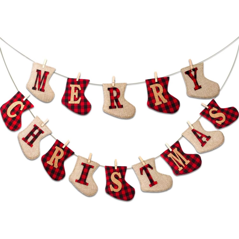 Party Supplies - 靴下型のクリスマスオーナメント。暖炉の上の棚に飾る、素朴な雰囲気のクリスマスデコレーション。クリスマスパーティーの飾り付けに。