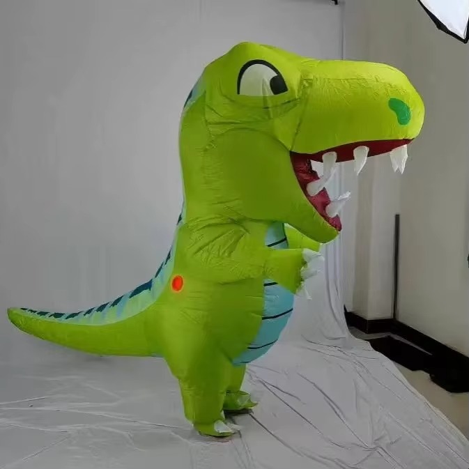 大人用、太った頭を持つ恐竜の着ぐるみ。全身を覆うタイプで、空 - Inflatable Dinosaur Costume Adult のレビューと価格