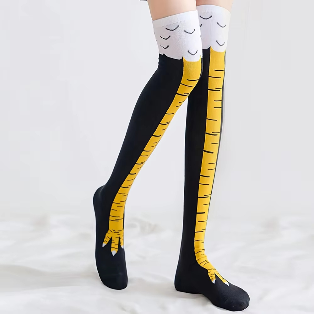 1～5枚入り 女性用 鶏の足プリント サイハイストッキング  - Funny Chicken Leg Socks のレビューと価格