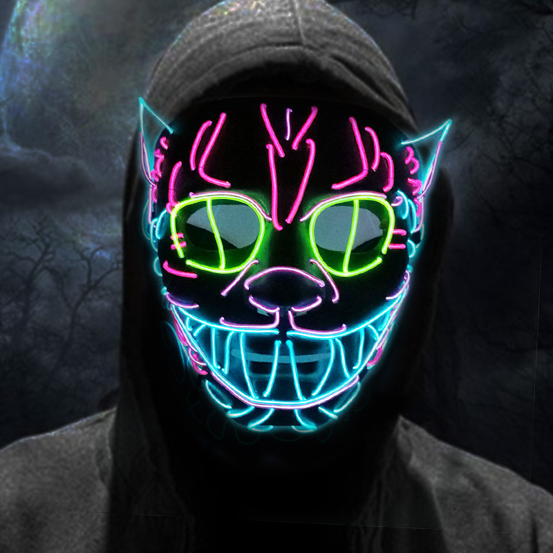 キャットキング-フルフェイスのヘッドギア,装飾的なライト付き - Led Purge Mask Halloween のレビューと価格