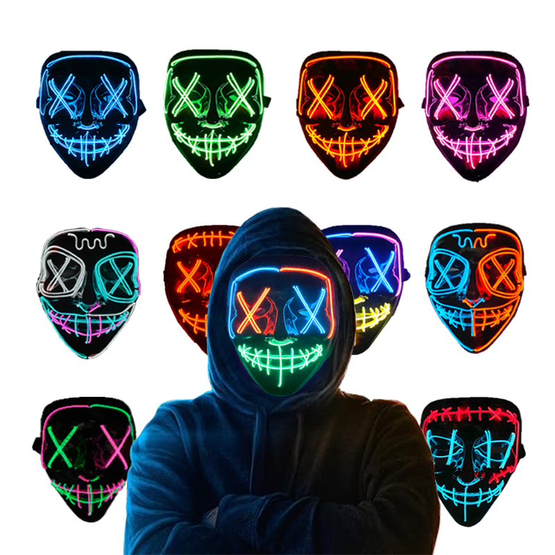 ワイヤレスネオン発光パージマスクコスプレ光るマスク大人用ライ - Led Purge Mask Halloween のレビューと価格
