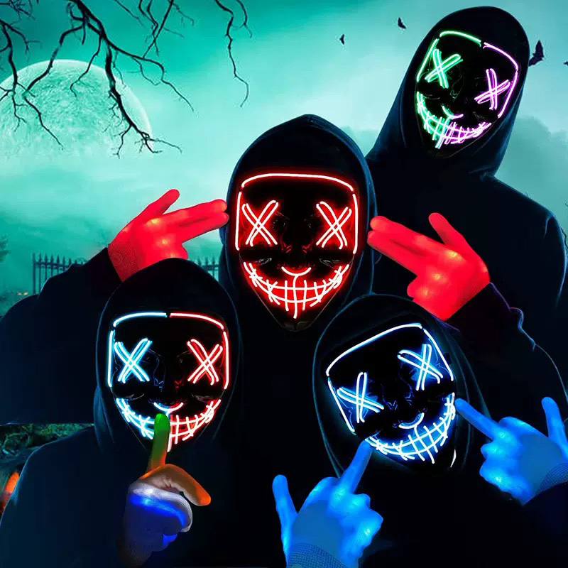 ワイヤレスネオン発光パージマスクコスプレ光るマスク大人用ライ - Led Purge Mask Halloween のレビューと価格