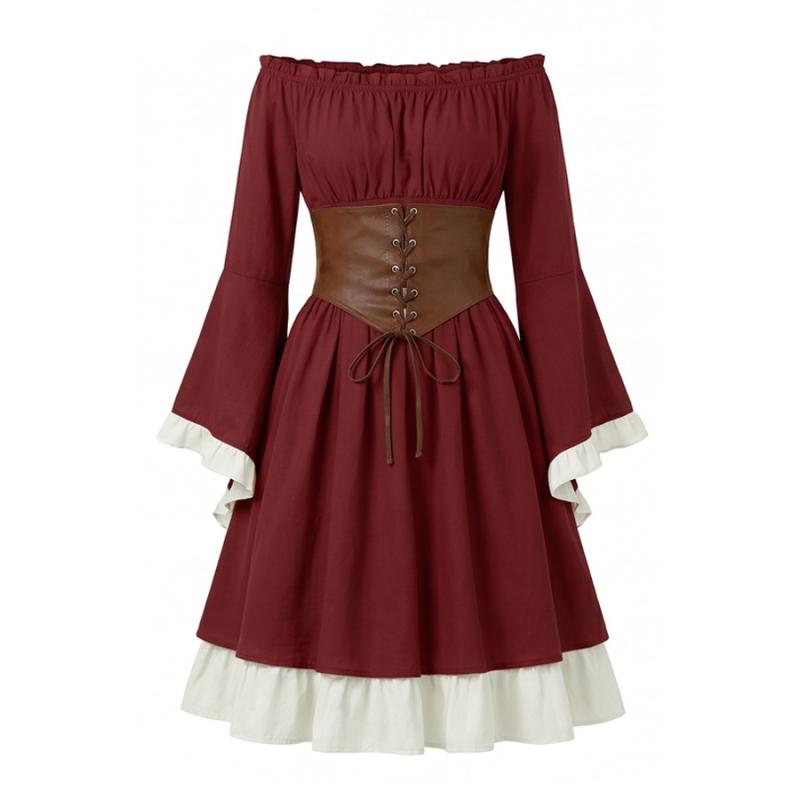 中世ルネサンス風ミディ丈ドレス、女性用、海賊コスプレ衣装、オ - Medieval Renaissance Dress Women のレビューと価格