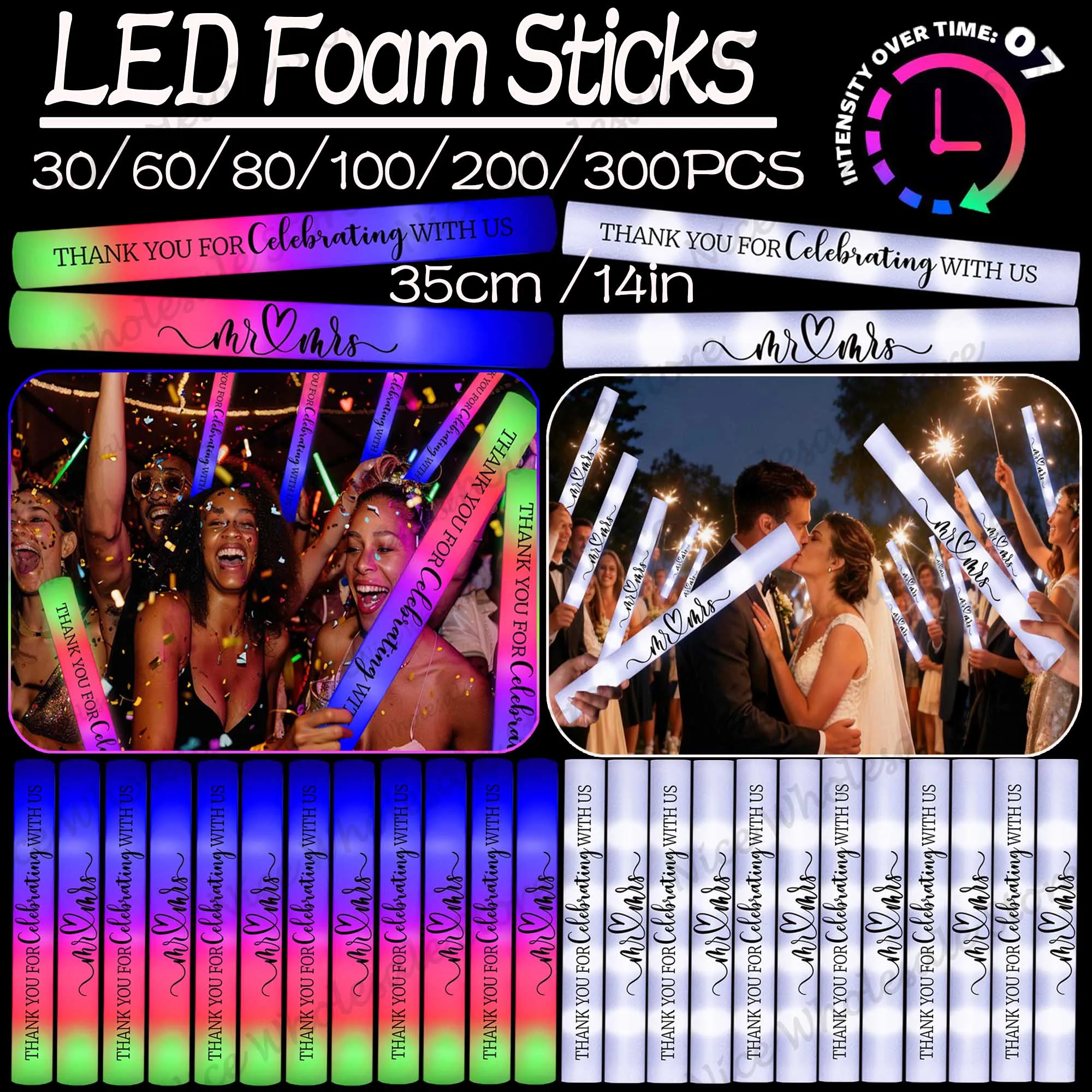 大量LEDグロースティック 100～30本入り カラフルな発 - Flashing Led Foam Sticks Party のレビューと価格