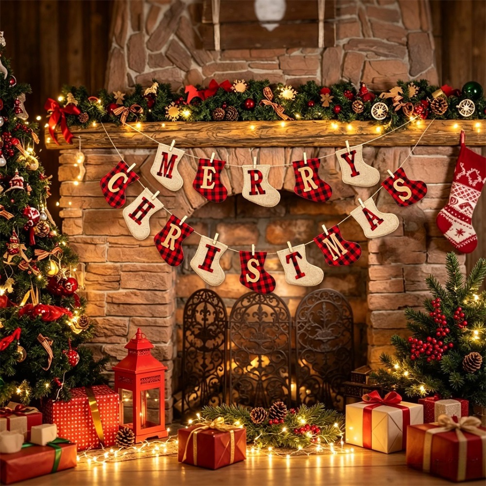 靴下型のクリスマスオーナメント。暖炉の上の棚に飾る、素朴な雰 - Party Supplies のレビューと価格