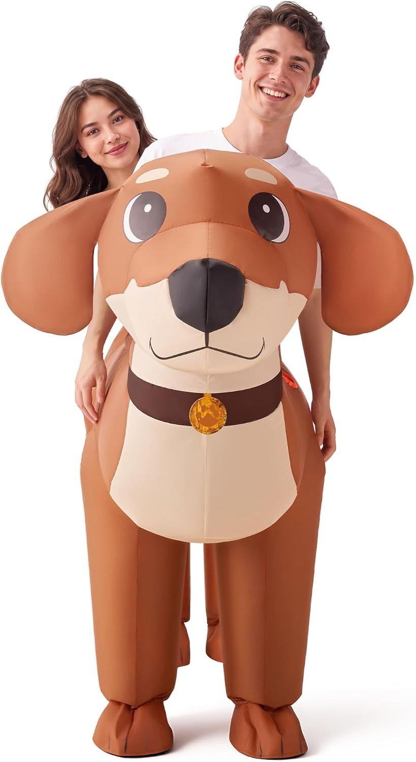 カップル用、大人用の、空気で膨らませるダックスフンドのコスチ - Costumes のレビューと価格